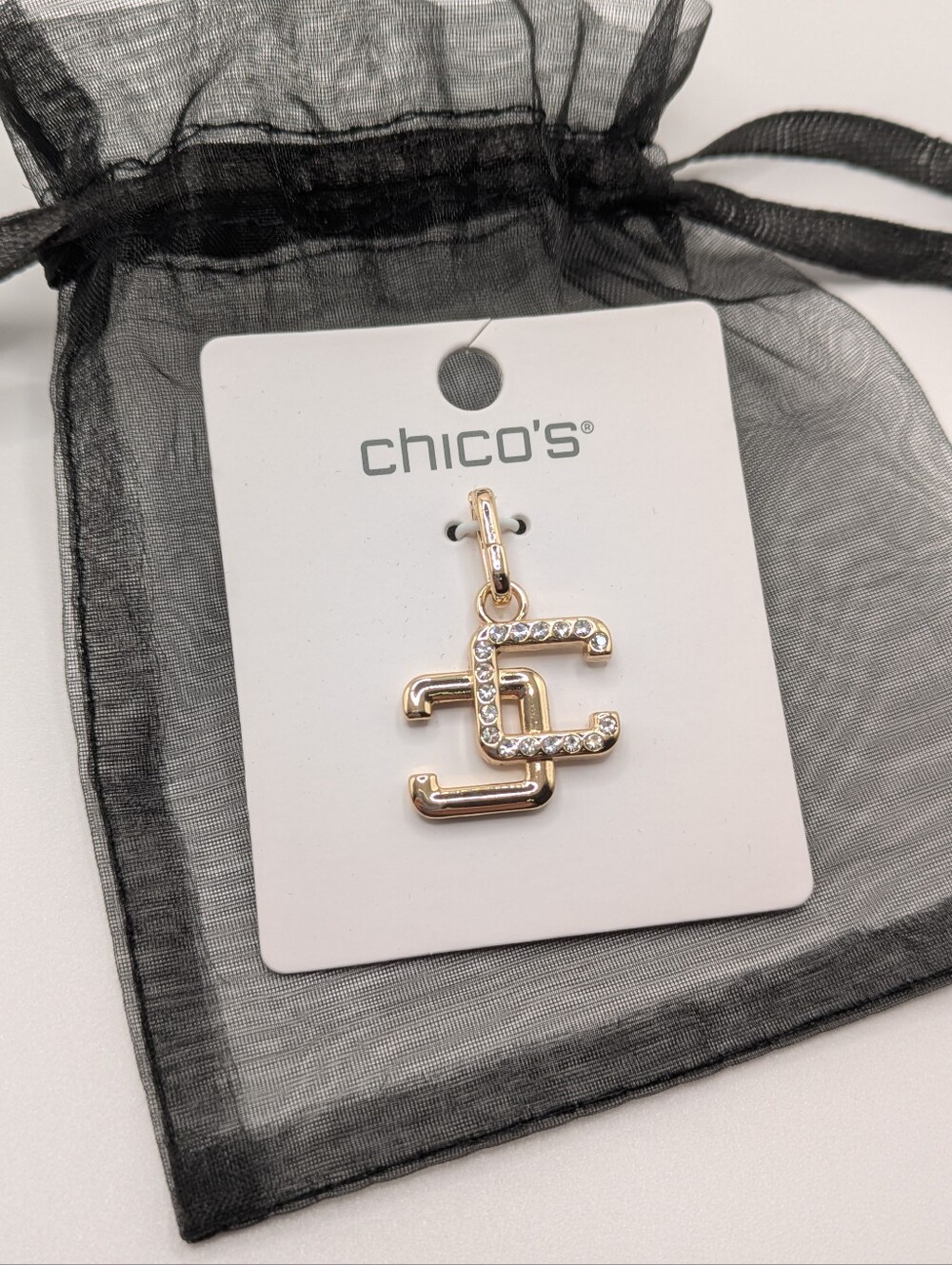 Chico's Gold-Tone Pavé Logo Pendant - New